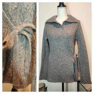 ❄️ J.Crew Alpaca & Wool Gray Cable Knit Wrap Cardigan Sweater | Large
